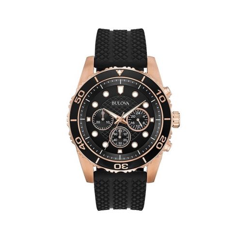 BULOVA Sport Chronograph Black Dial Black Rubber Men's Watch 98A192