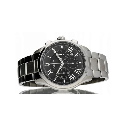 BULOVA Men's Stainless Steel Black Chronograph Dial Classic Watch