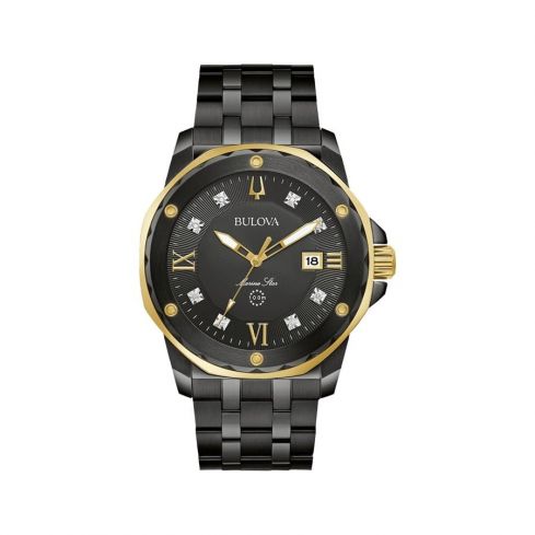BULOVA Marine Star Quartz Diamond Black Dial Men's Watch 98D176