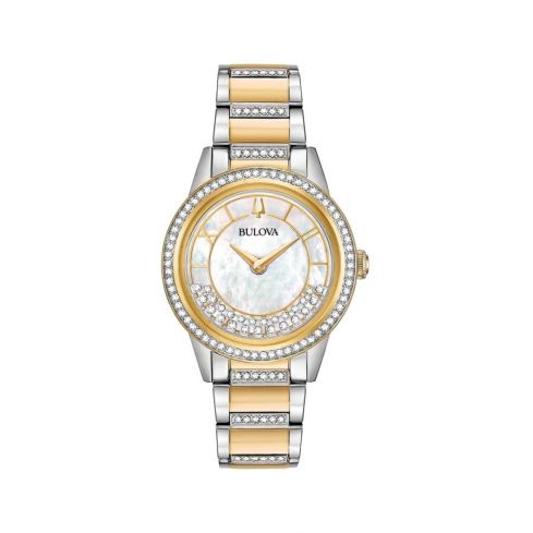 BULOVA Women's Two Tone Crystal Turn Style Watch 98L245