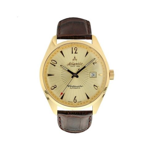 ATLANTIC Worldmaster Gold Dial Brown Leather Automatic Men's Watch