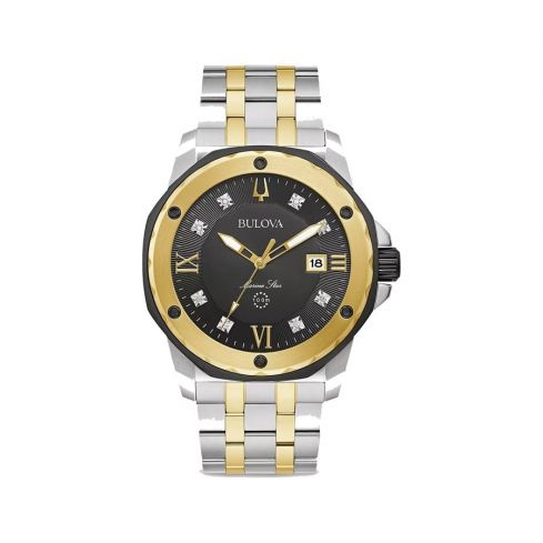BULOVA Marine Star Quartz Diamond Black Dial Men's Watch 98D175
