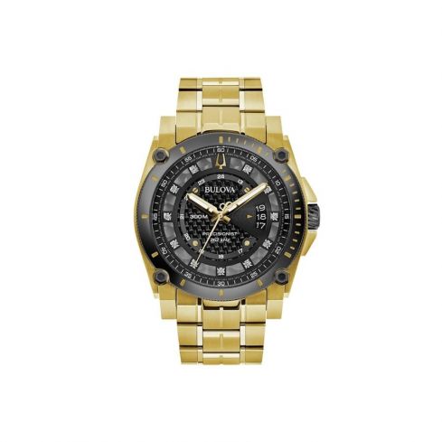 BULOVA Precisionist Gold Black Dial Stainless Steel Watch 98D156