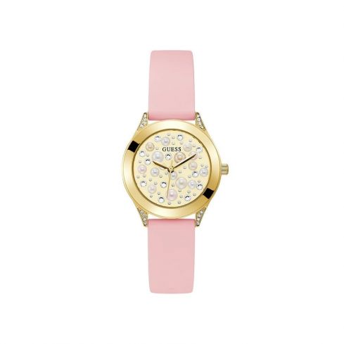 GUESS Gold Tone Case Pink Silicone Watch GW0381L2
