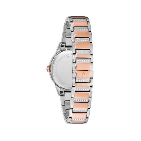 BULOVA Women's Rose Gold White Dial Crystal Turnstyle Watch