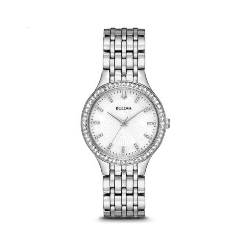 BULOVA Women's White Mother of Pearl Crystal Stainless Watch 96X146