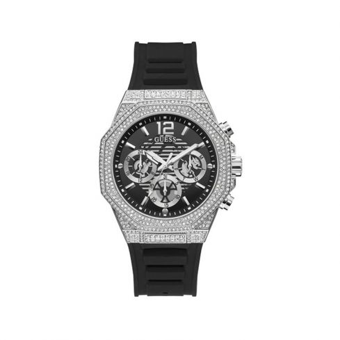 GUESS SILVER CASE BLACK SILICONE WATCH GW0518G1